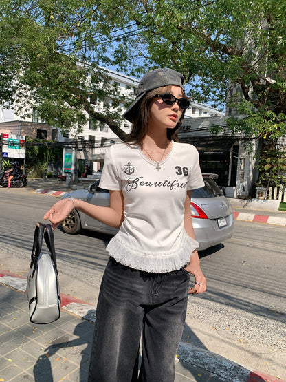 レースフリルスポーティーTシャツ V120