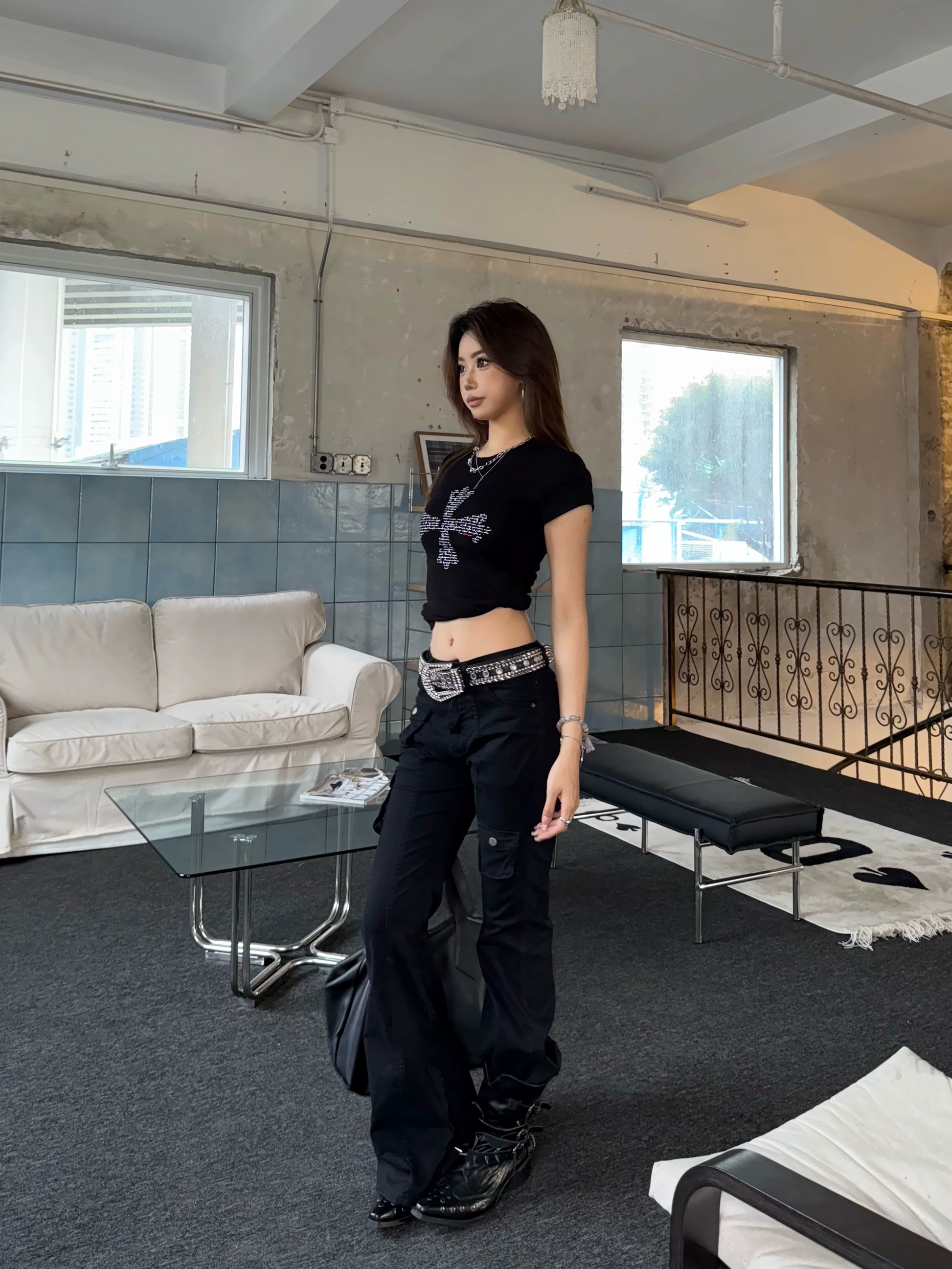 クロスデザインクロップドTシャツ – 100StarS