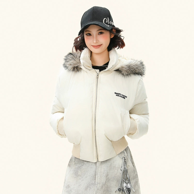 フェイクファーフードショートダウンジャケット