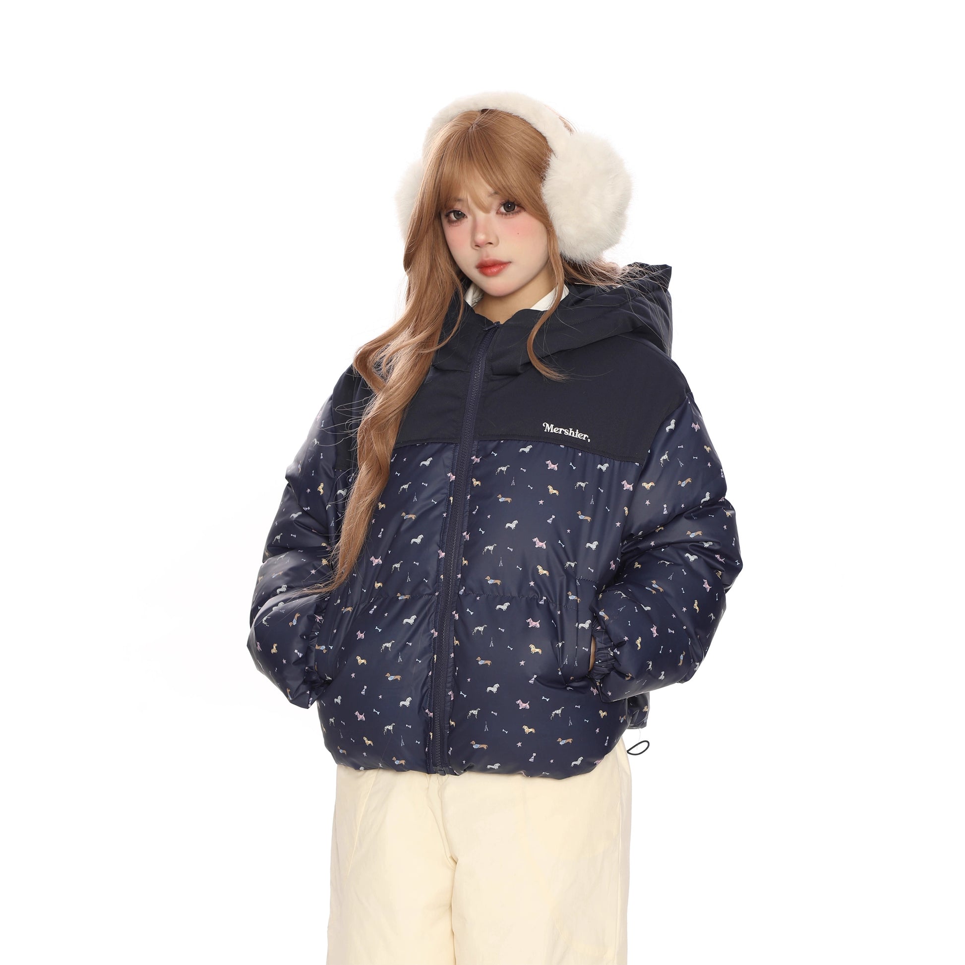 ドッグパターンショートダウンジャケット