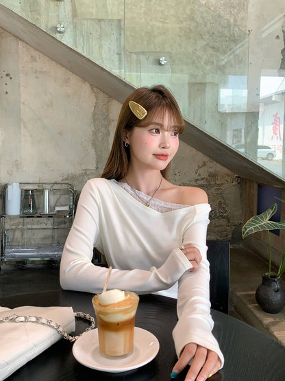 オフショルレースレイヤードロングスリーブTシャツ