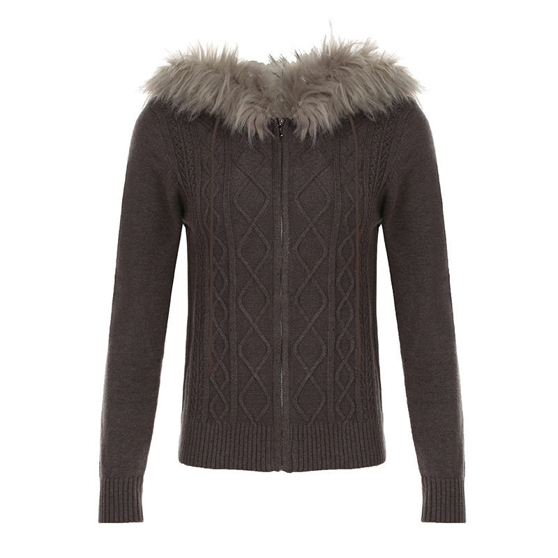 ファーフード付きジップジャケット