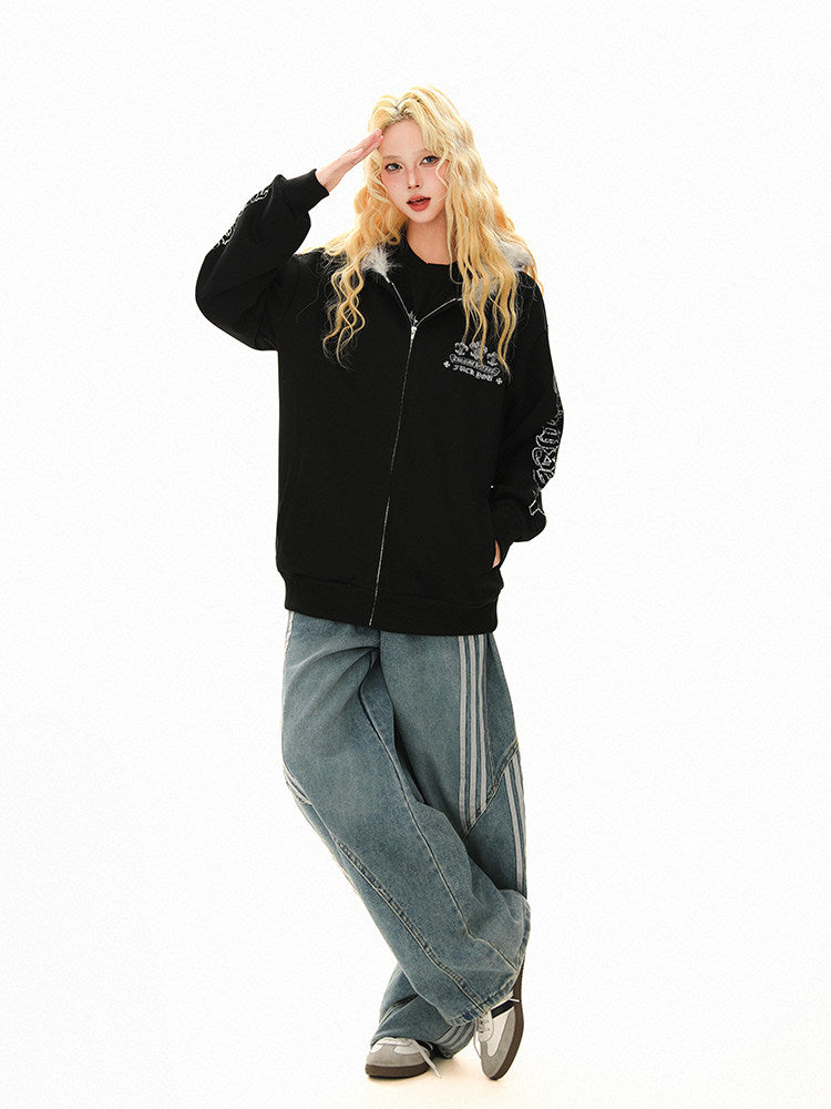 エンブレムクロス バックプリントジップパーカー