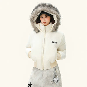 フェイクファーフードショートダウンジャケット