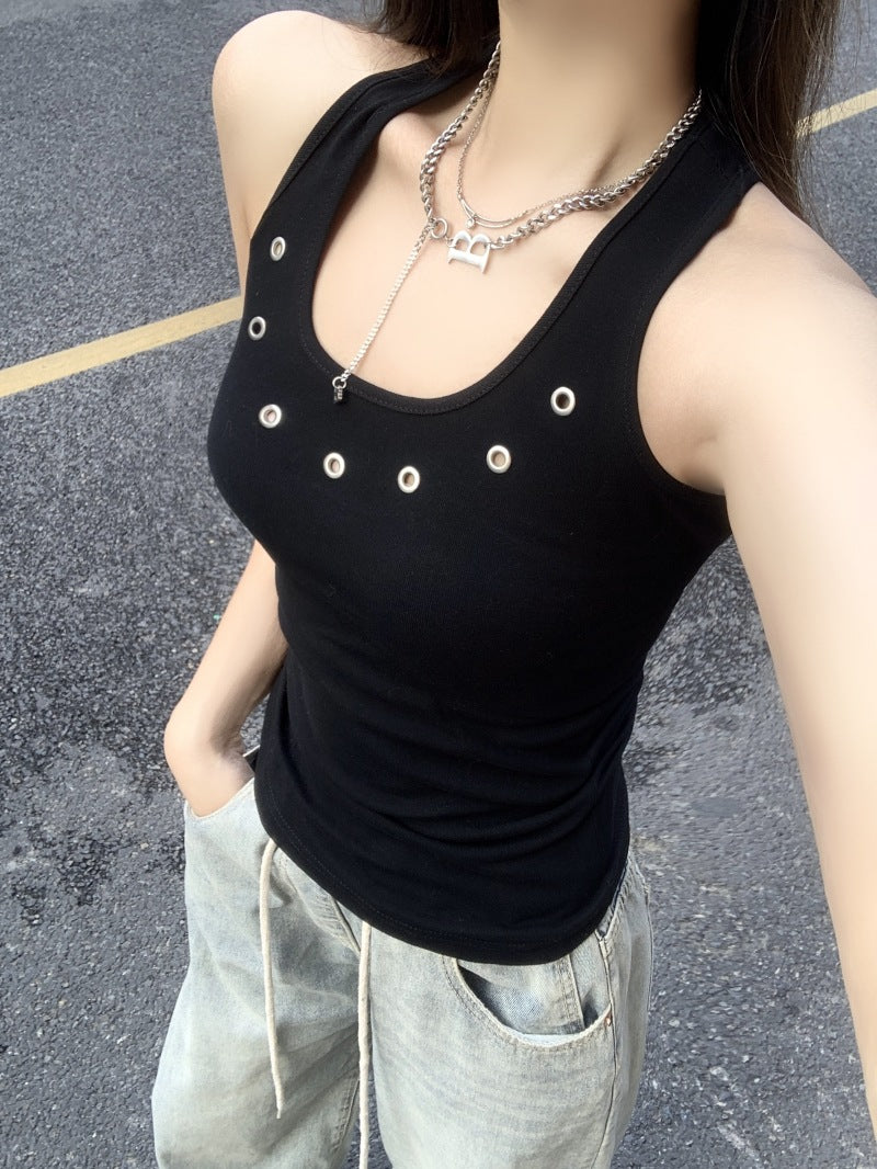 スタッズアクセントスリムタンクトップ