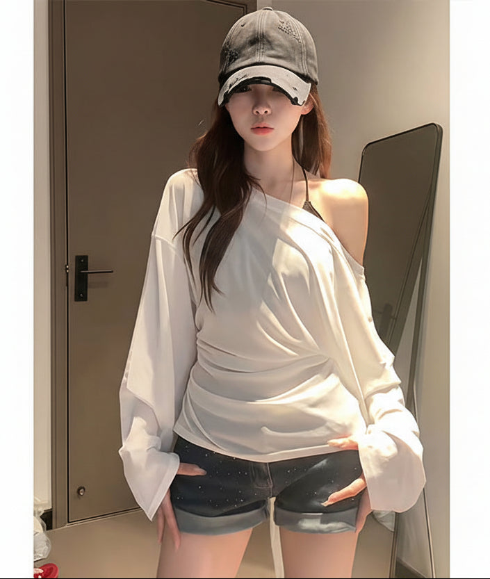 ウエストリボンオフショルロンT