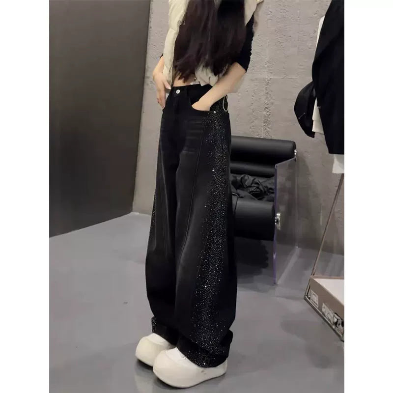 サイドラインストーンワイドデニム