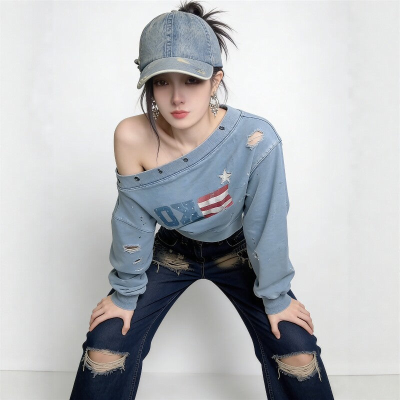 アメリカンロゴオフショルスウェット