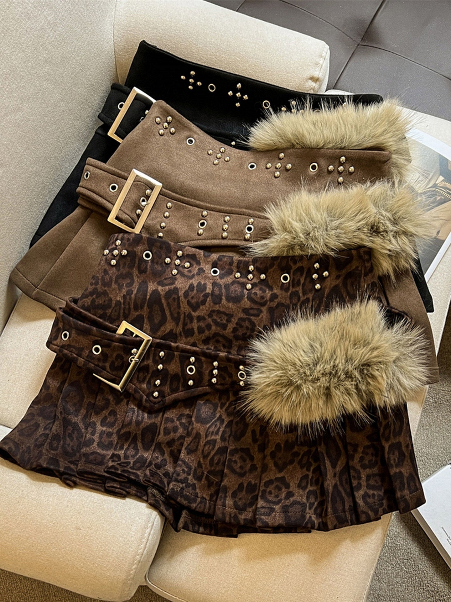 Y2Kムード ファー付きベルトミニスカート