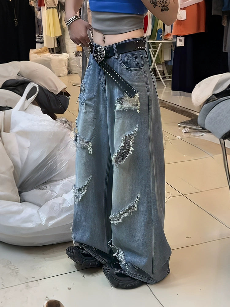 ダメージワイドデニムパンツ
