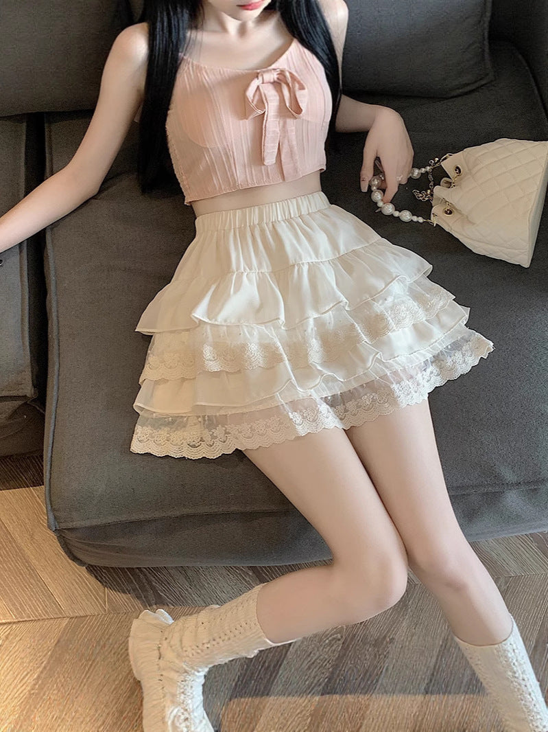 レースティアードフリルミニスカート