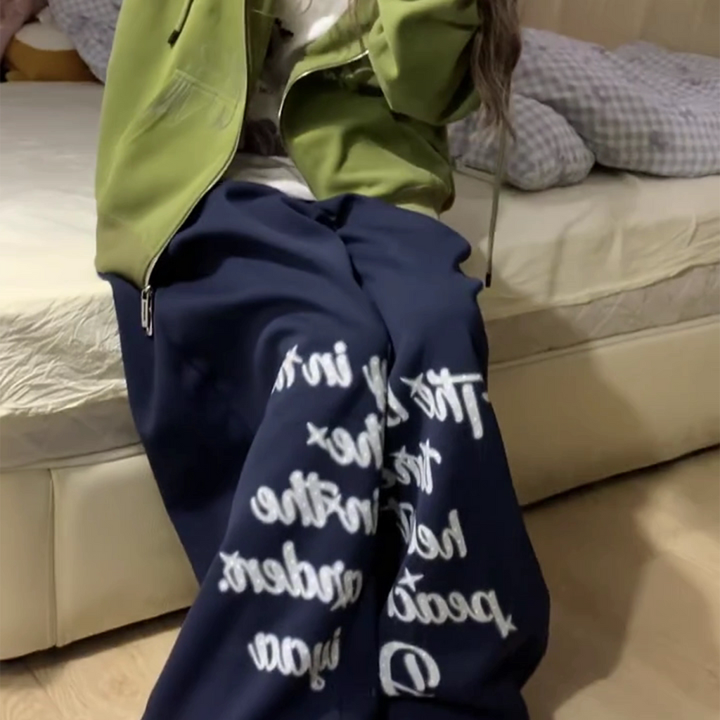 レタリングプリント ルーズワイドスウェットパンツ