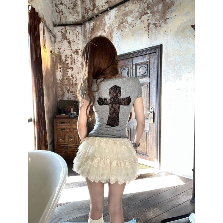 クロスバックレース デザインTシャツ