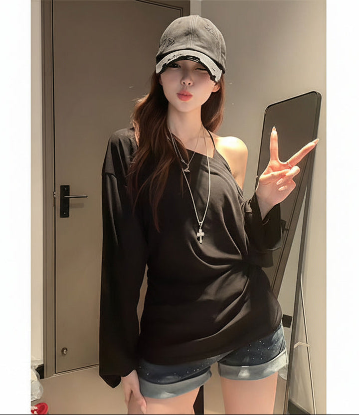 ウエストリボンオフショルロンT