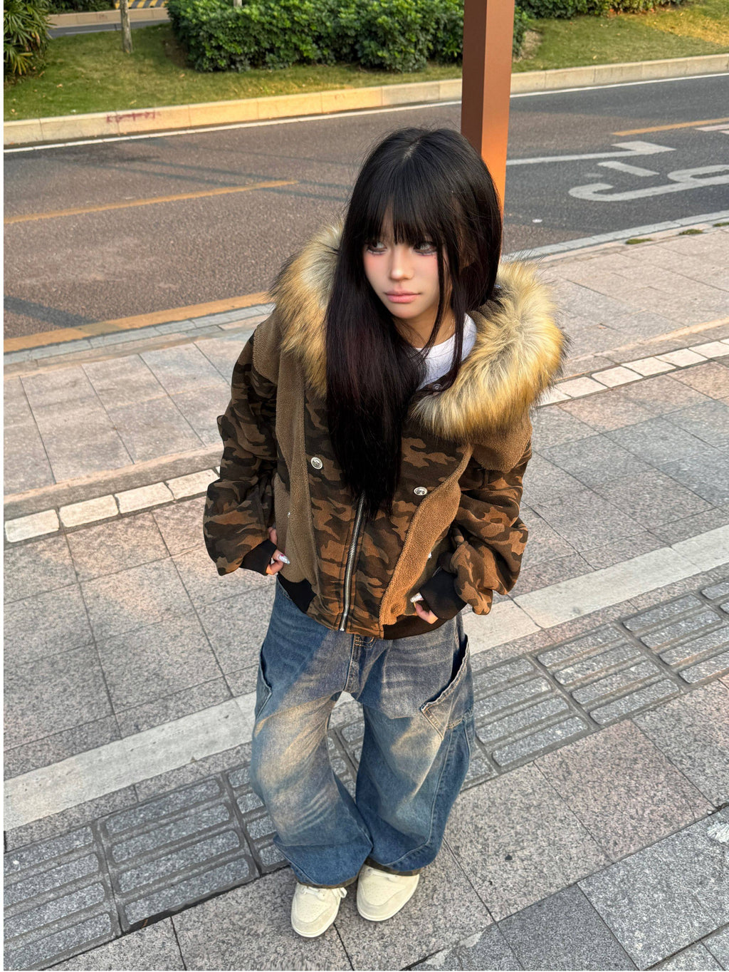 ファー付きカモブルゾン