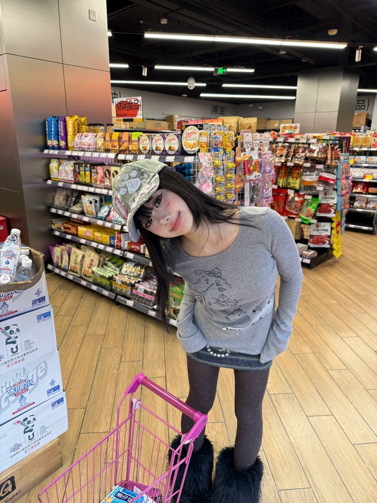 ラインストーンパウデコキャップ