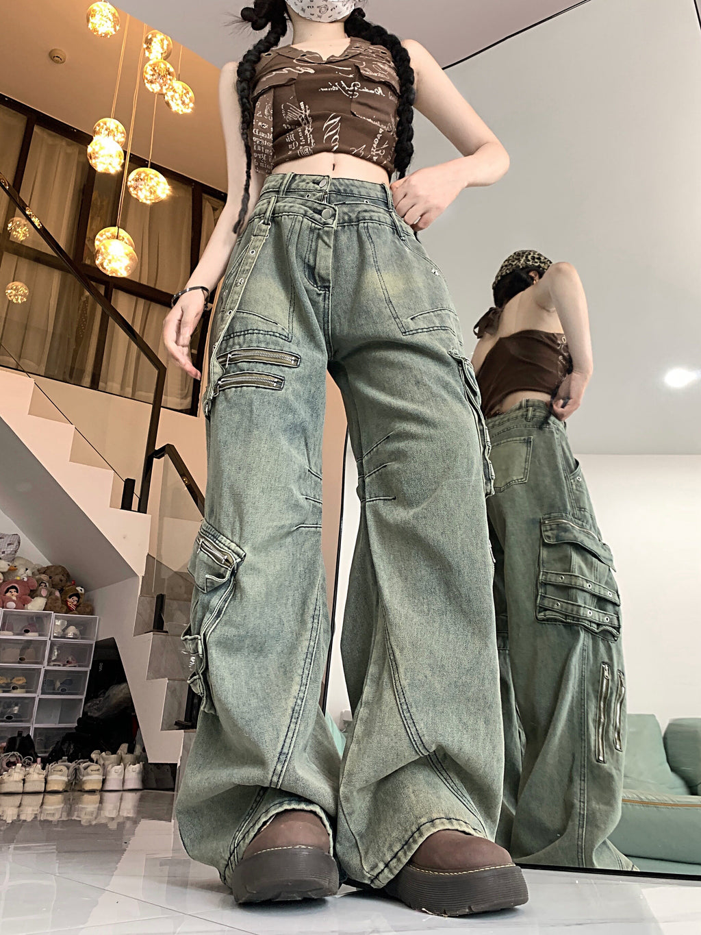 ヴィンテージウォッシュ マルチポケットカーゴデニム