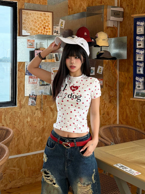 ドッグクロップドドットTシャツ
