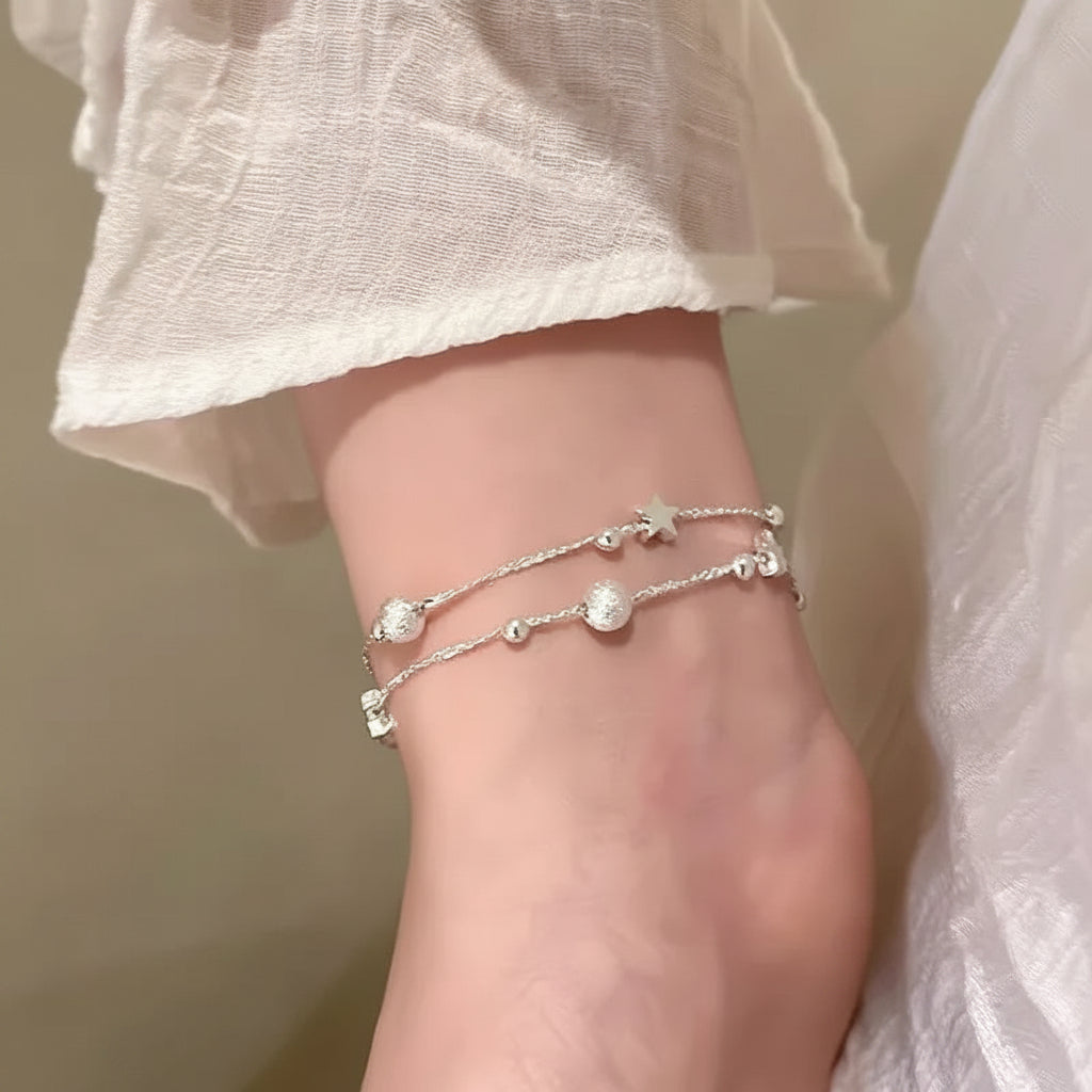パールチャームレイヤードブレスレット