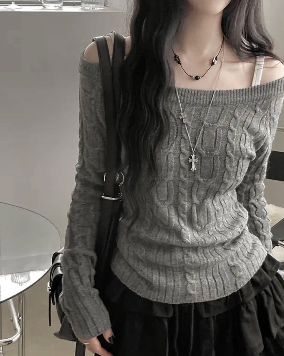 オフショル フィットニットトップス