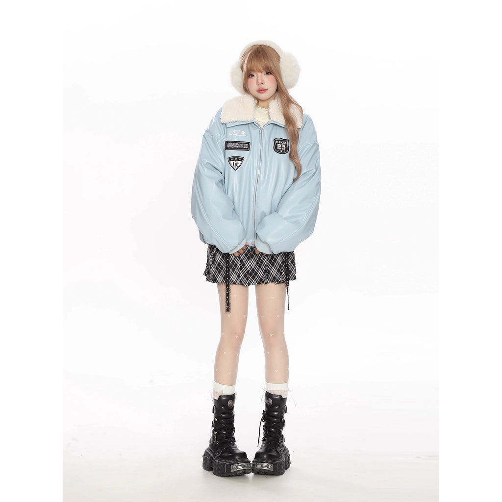 PUレザーオーバーサイズボアジャケット(ファー取り外し可能)