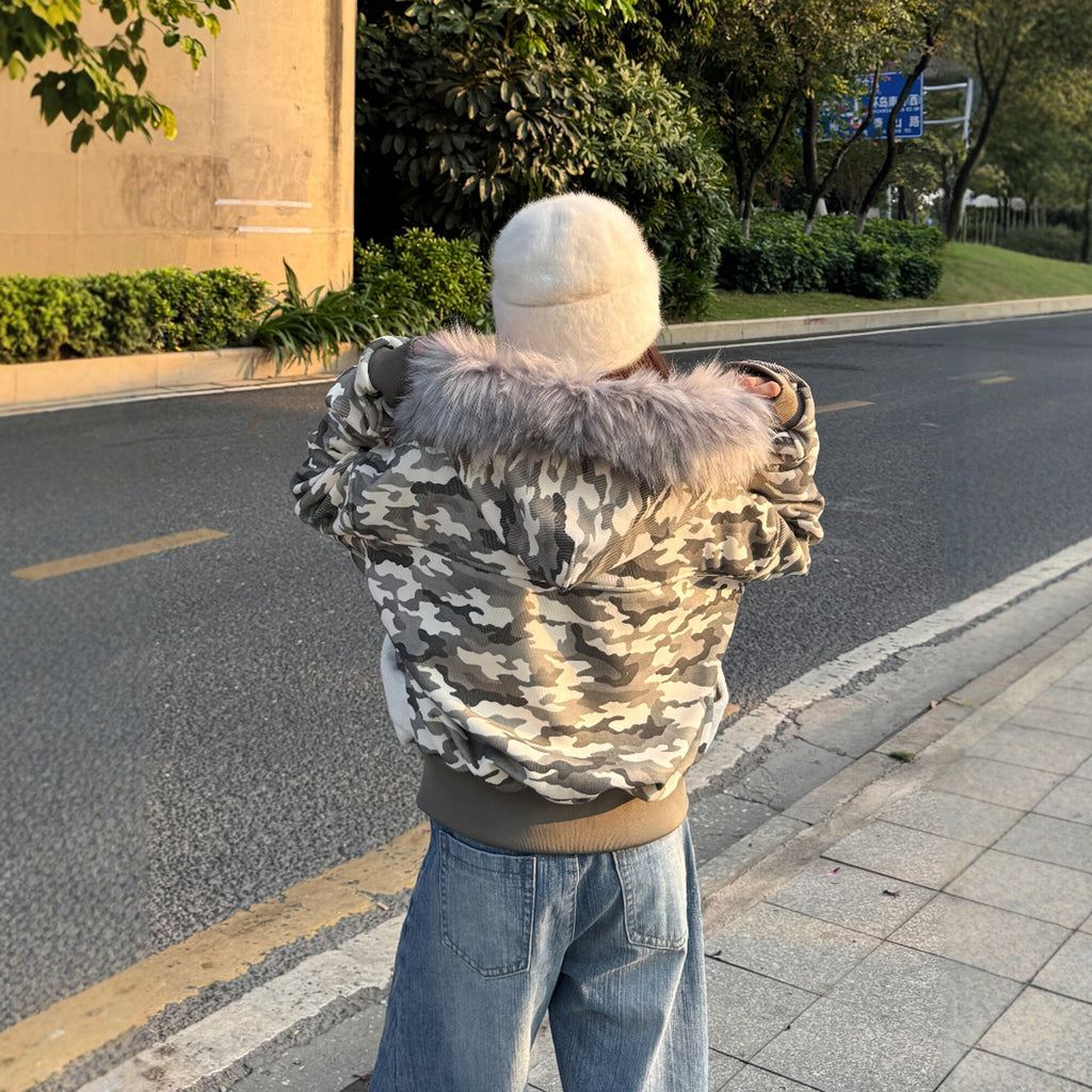 ファー付きカモブルゾン