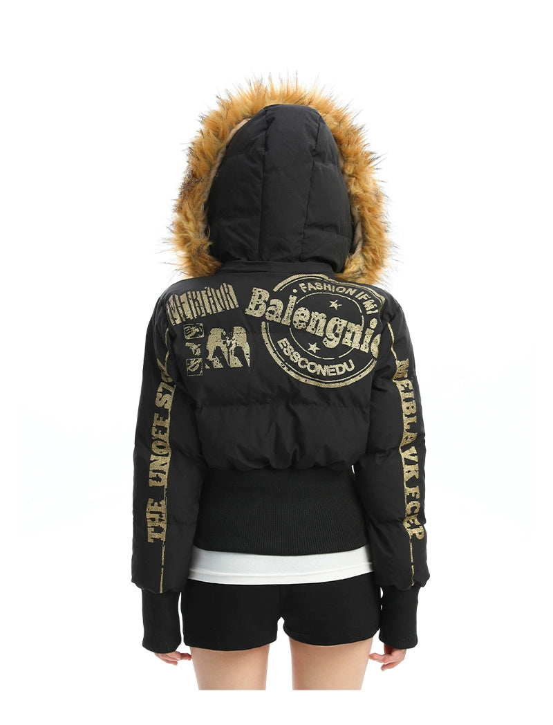 ファーフードショートダウンジャケット(ファー取り外し可能)