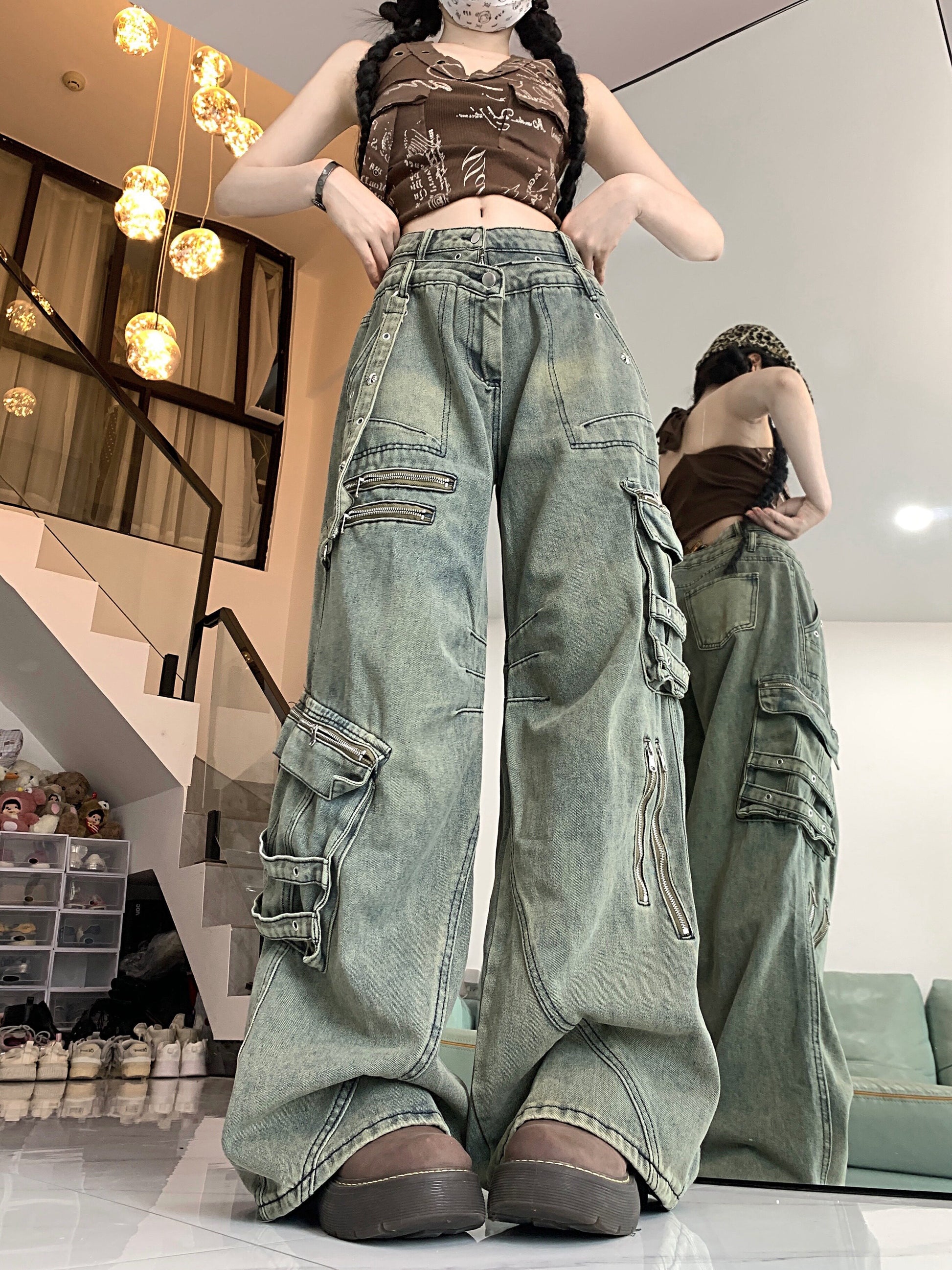 ヴィンテージウォッシュ マルチポケットカーゴデニム