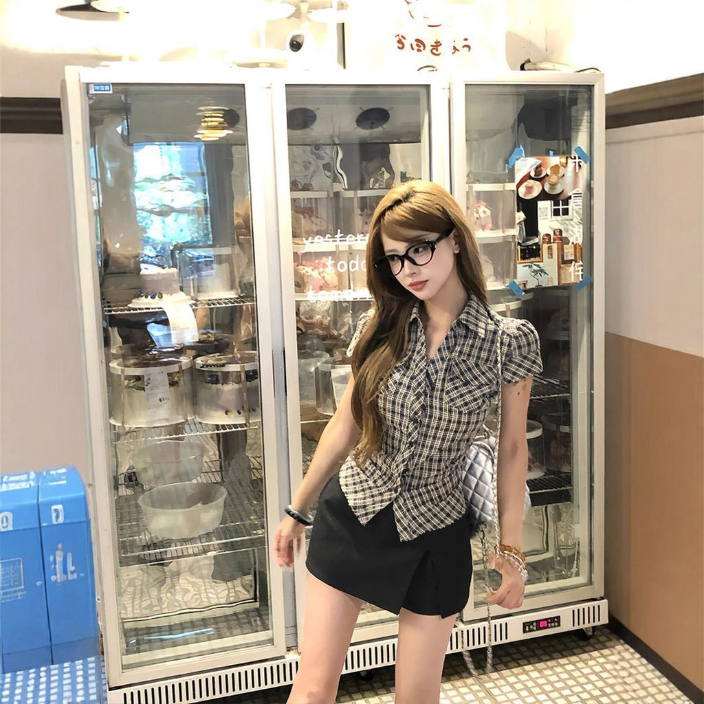 クラシカルチェックウエストシェイプブラウス