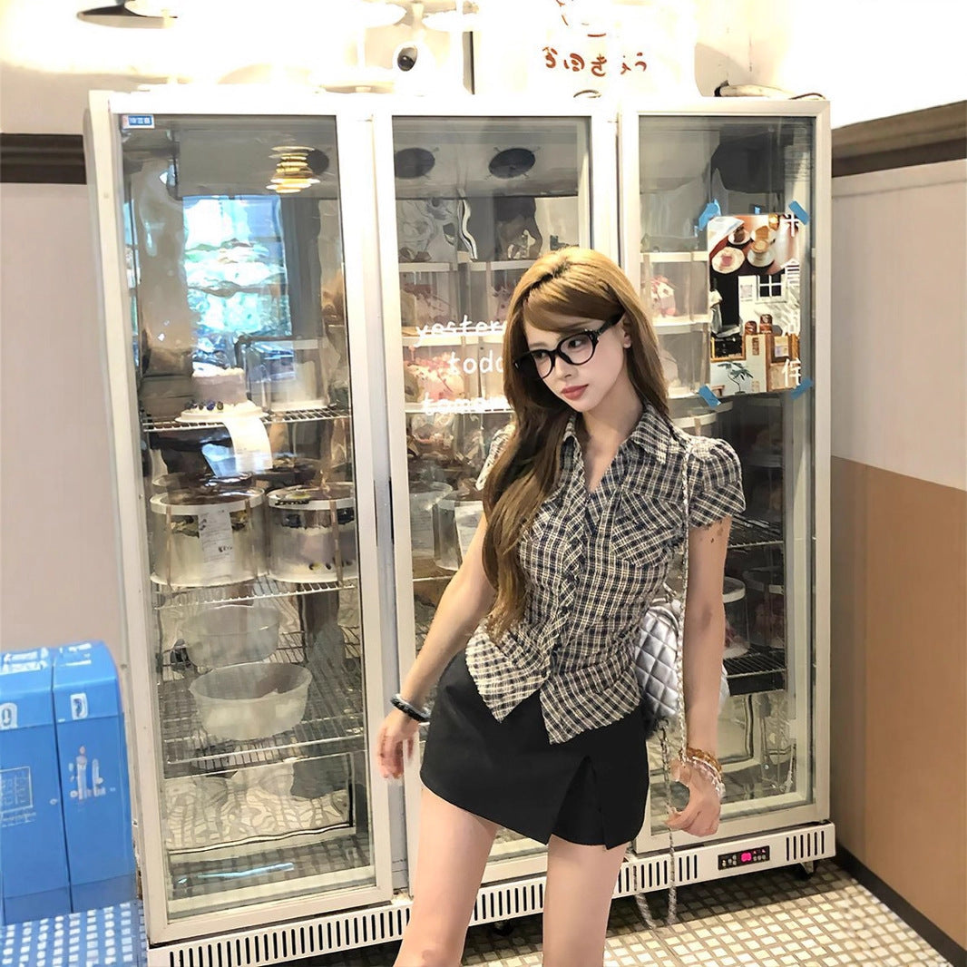 クラシカルチェックウエストシェイプブラウス