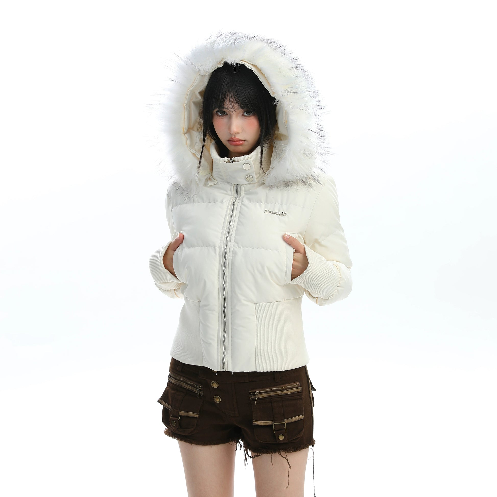 ファーフードショートダウンジャケット(ファー取り外し可能)