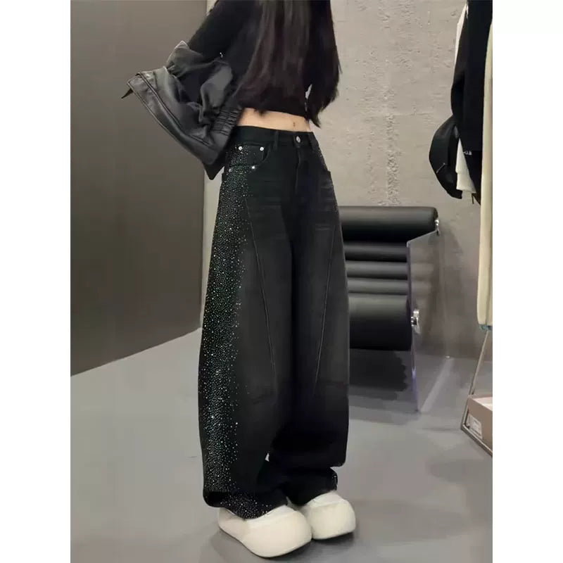 サイドラインストーンワイドデニム