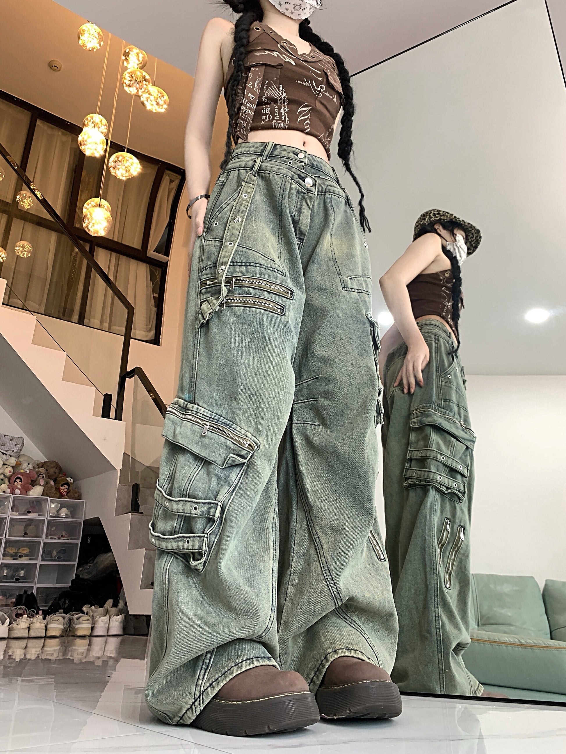 ヴィンテージウォッシュ マルチポケットカーゴデニム