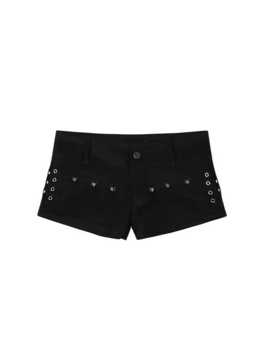 ロックテイスト スタッズベルト付きブラックパンツ