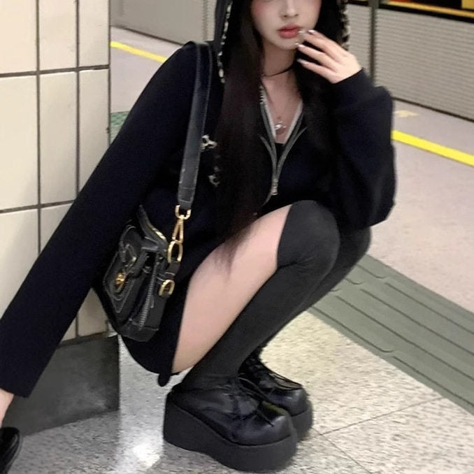 Y2Kムード レオパードフードブルゾン