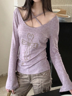 クロスグリッターロングTシャツ