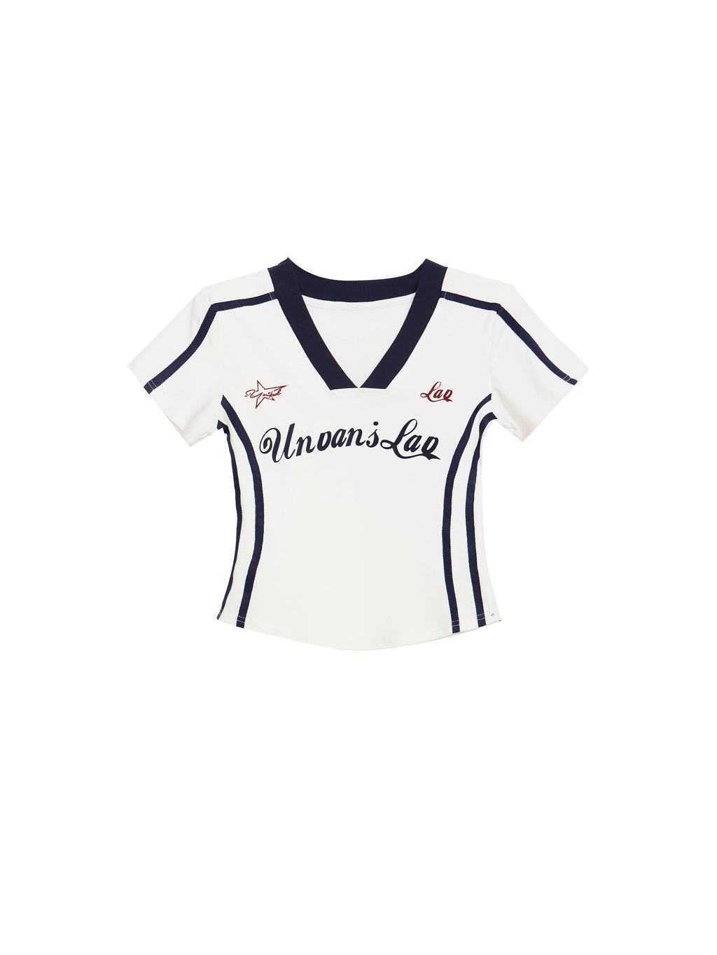 VネックスポーツデザインクロップドTシャツ