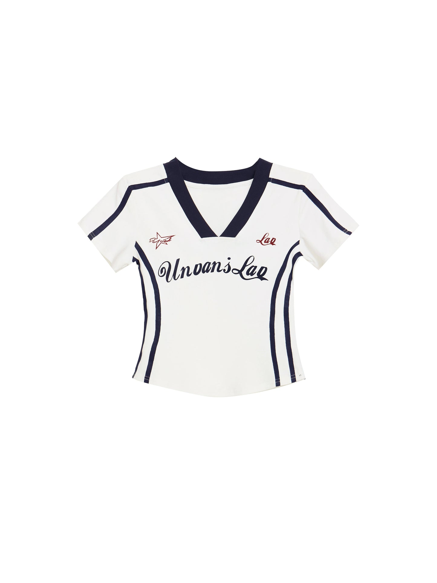 VネックスポーツデザインクロップドTシャツ