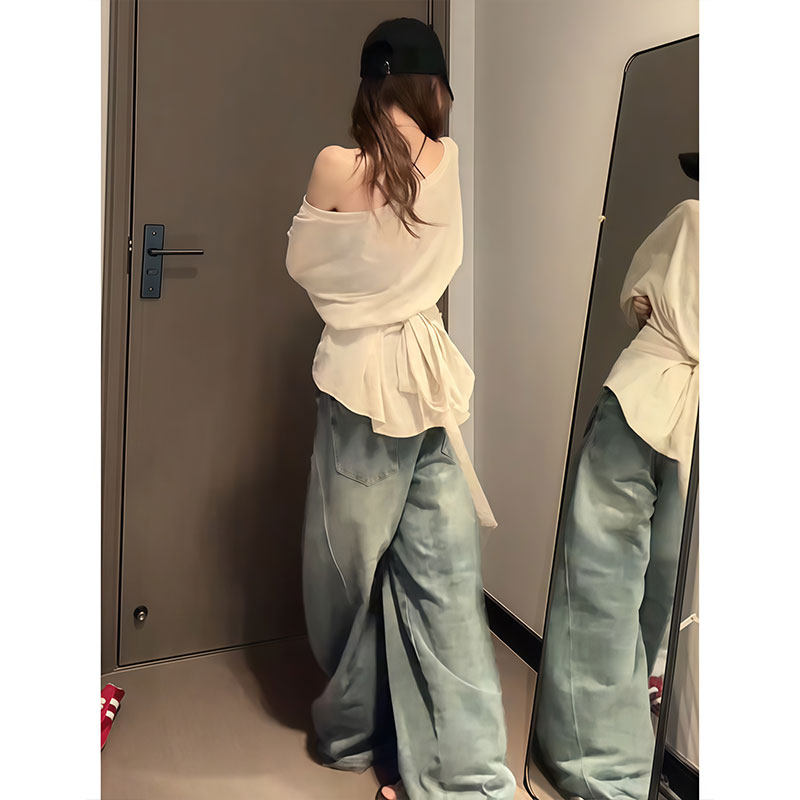 ウエストリボンオフショルロンT