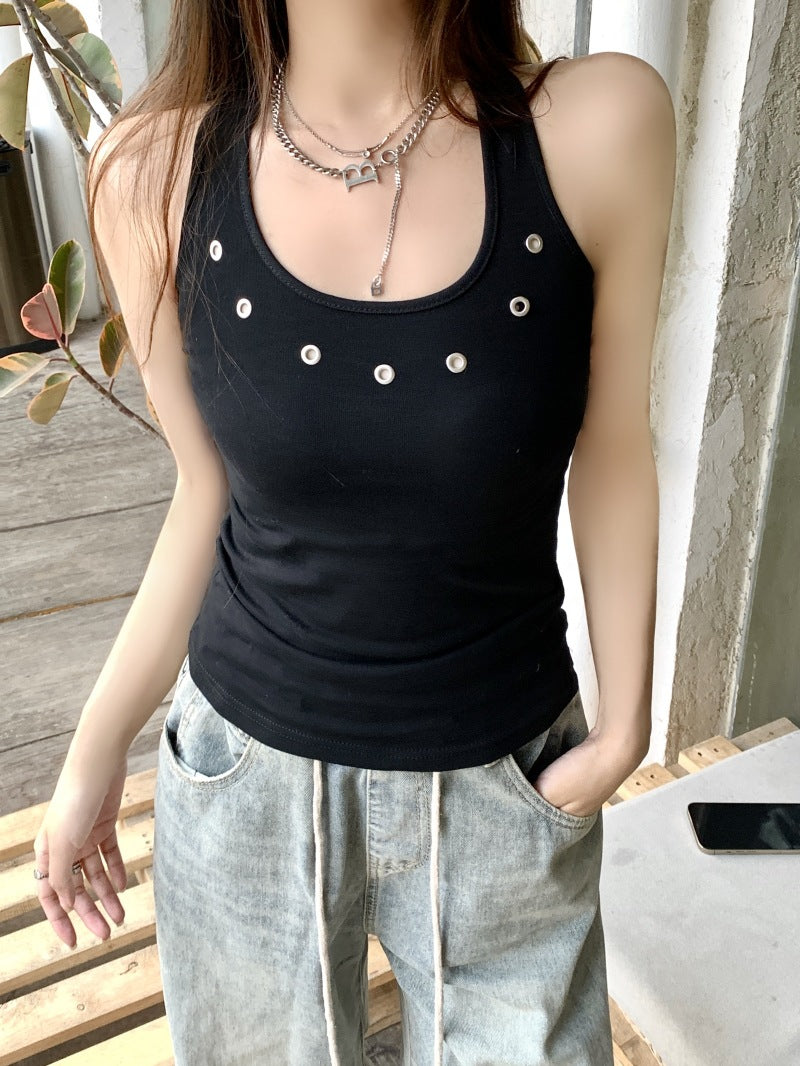 スタッズアクセントスリムタンクトップ