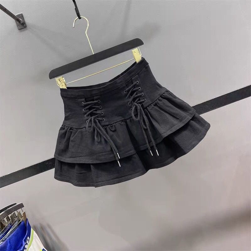 レースアップフリルミニスカート