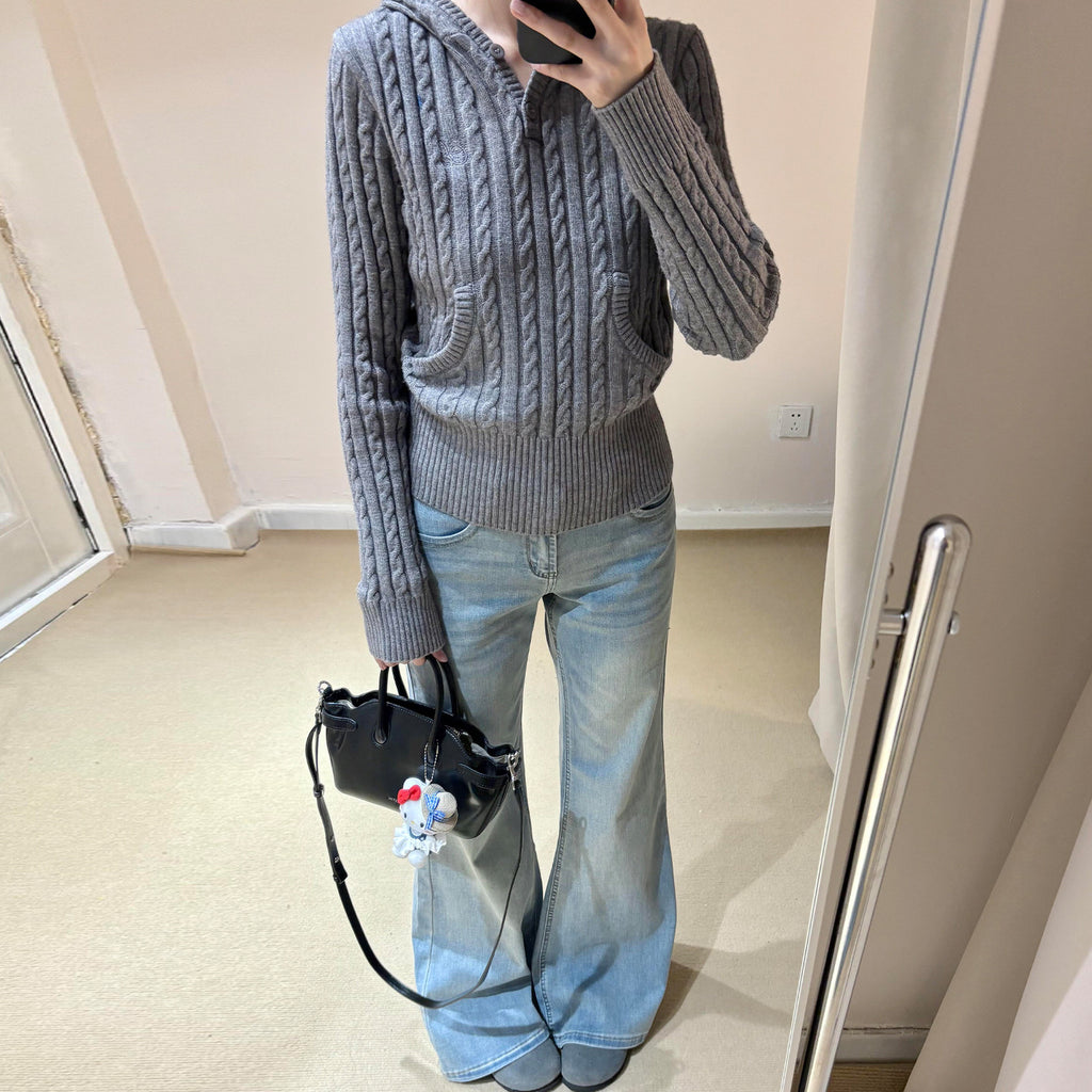 ケーブルニットパーカー