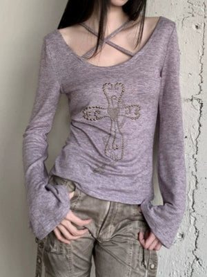 クロスグリッターロングTシャツ