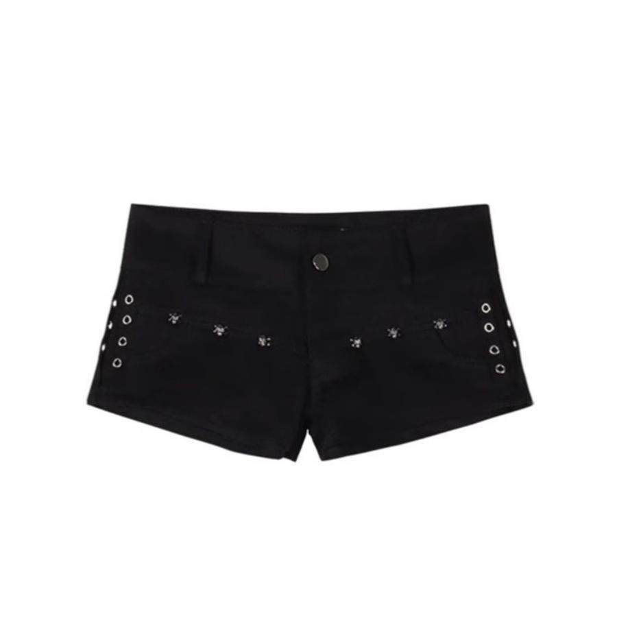 ロックテイスト スタッズベルト付きブラックパンツ