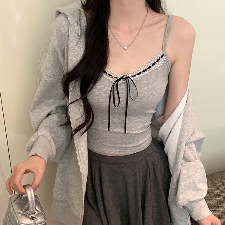 バイカラーリボンスリムキャミ