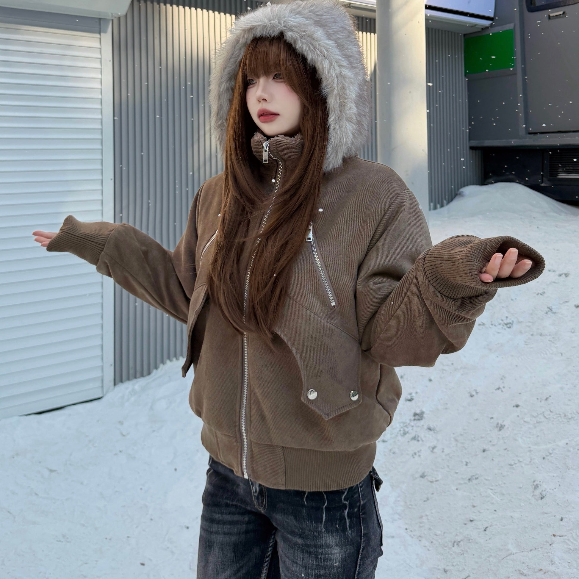 スノームード ファーフーディージャケット