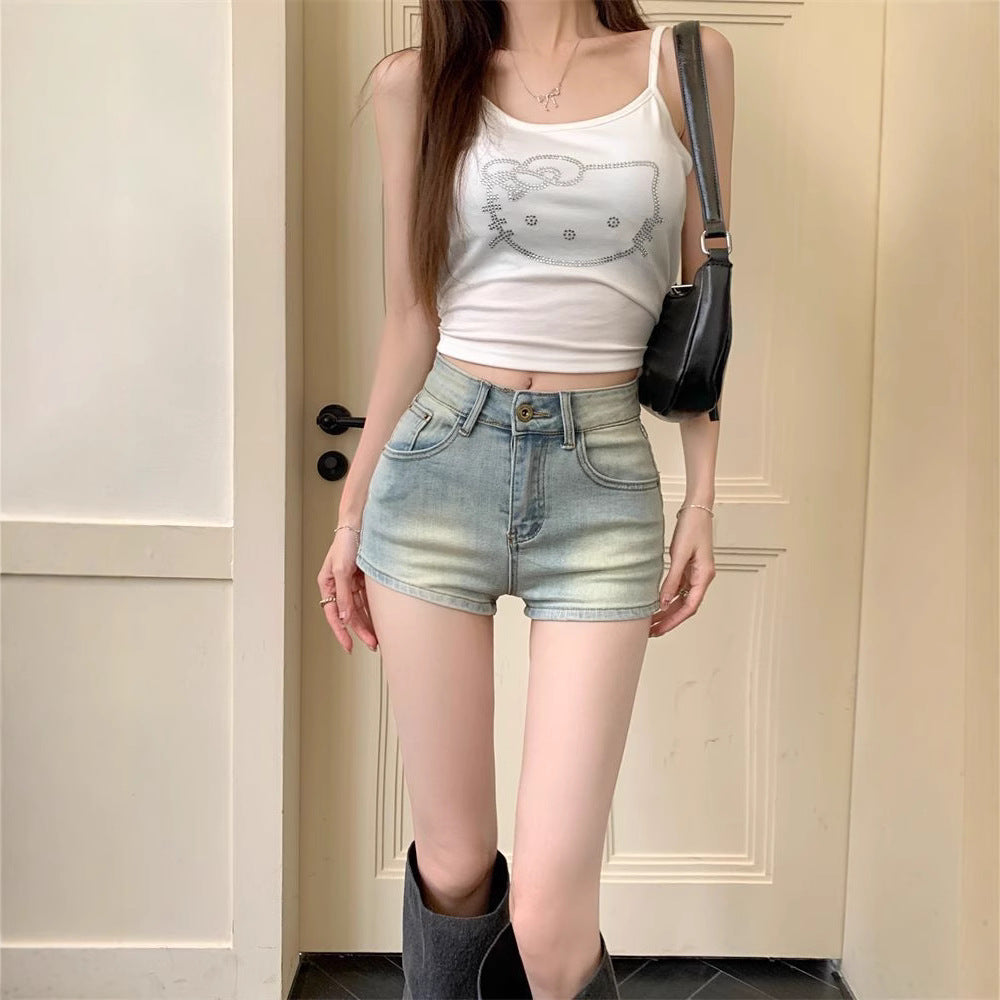 ハイウエストライトデニムショートパンツ