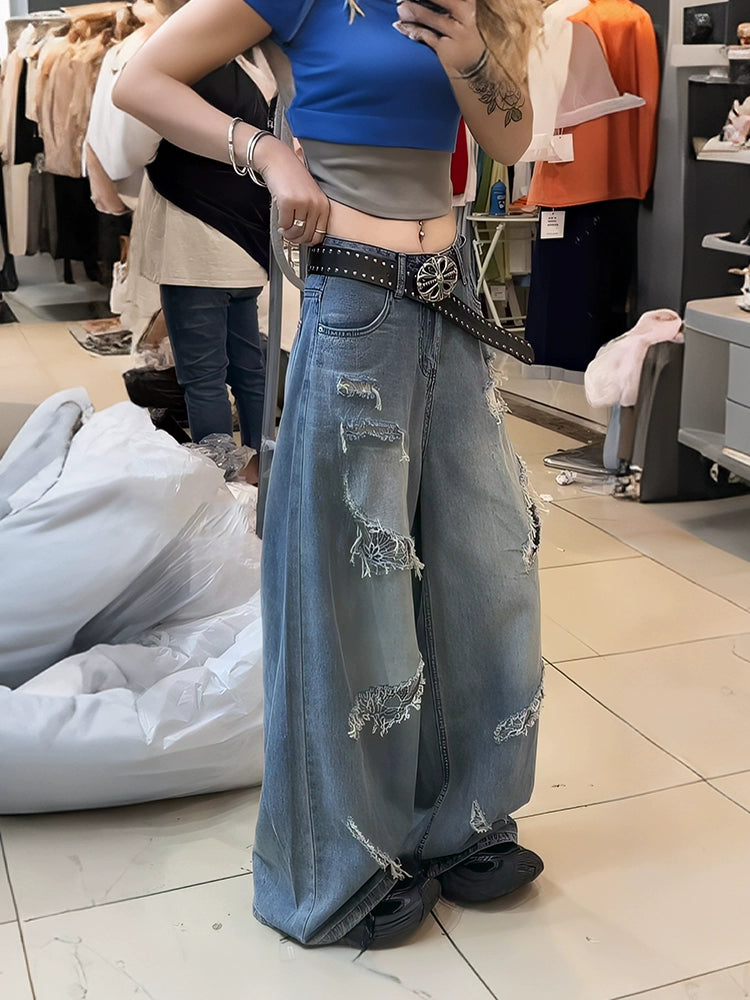 ダメージワイドデニムパンツ