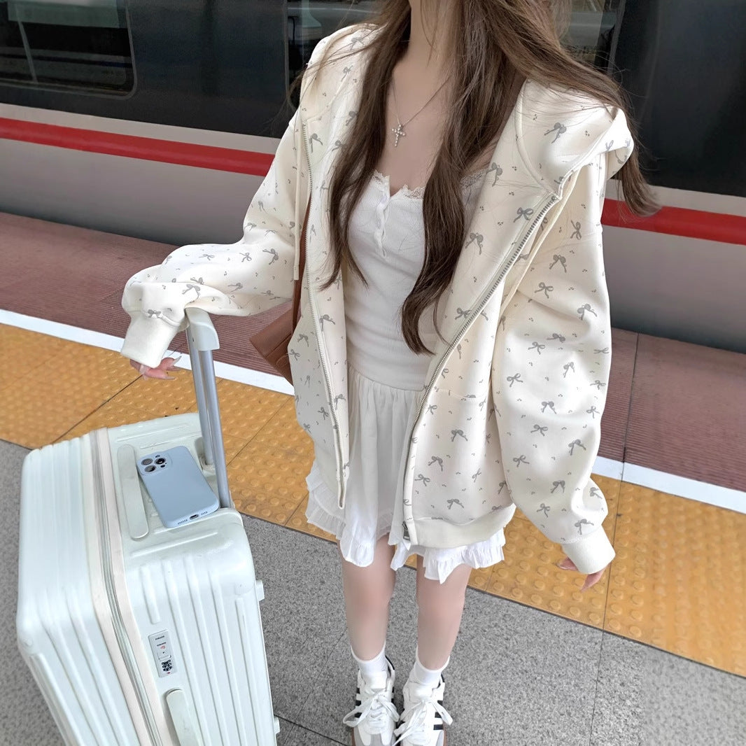 リボンジップアップパーカー