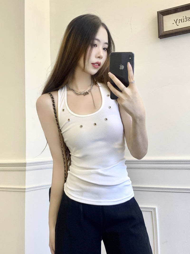 スタッズアクセントスリムタンクトップ